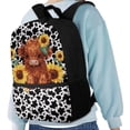 thumbnail image 4 of Binienty Highland Cow Sunflower Print School Backpack for Kids 6-14 Elementary Students 17 Inch Adjustable Straps Multiple Front Pockets Large Capacity Casual Travel Daypack, 4 of 6