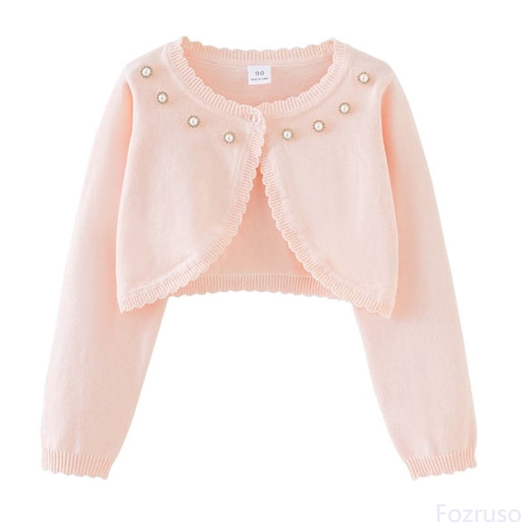 Fozruso Girls Knit Cardigan Sweater Casual Summer Fall Outerwear For Toddler Kids Teenage Girls With Rhinestone Design School Casual,Sizes 3-4 Years Pink