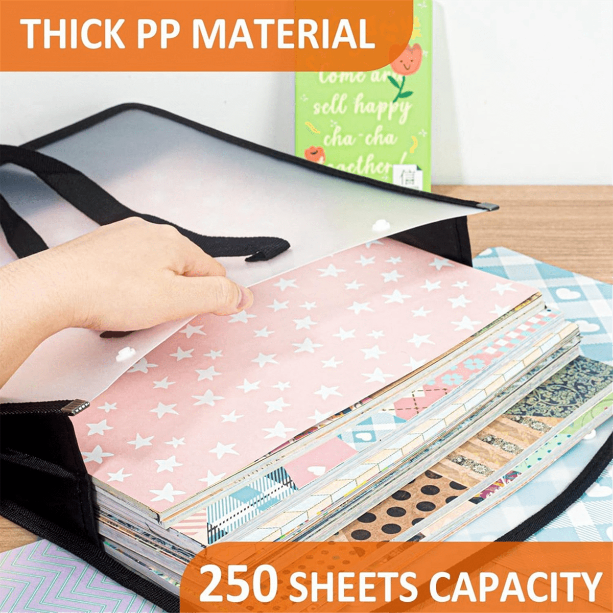 Expandable Scrapbook Paper Storage Organizer, Black Paper for 12 x 12 Sheets, with Portable Handle