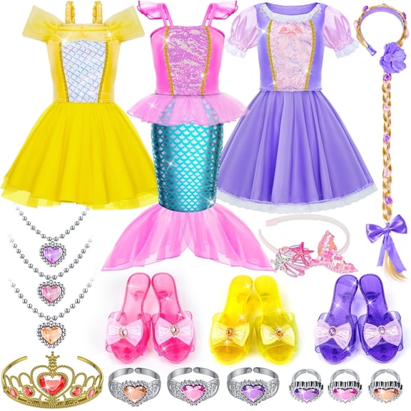 Princess Dress Up toy  for Girls,  18-Piece with Dress, Crown, Necklace & Shoes, Suitable for Ages 3-6