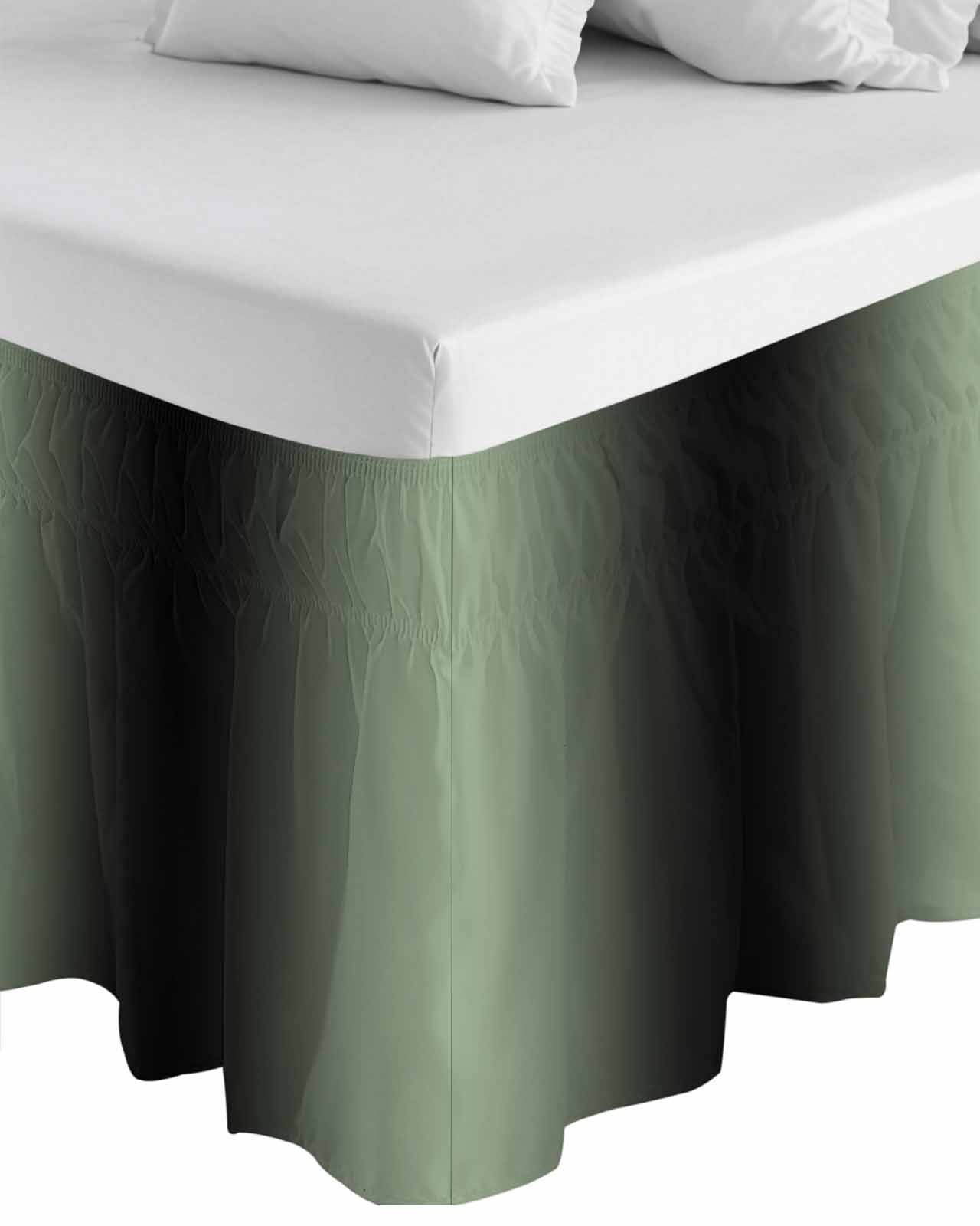Sage Green Black Ombre Bed Skirt Cal King Size, Gradient Contemporary Abstract Art Wrap Around Bed Skirting with Adjustable Elastic Strap, Dust Ruffled Pleated Bedskirts 16 Inch Drop for Bedroom Beds