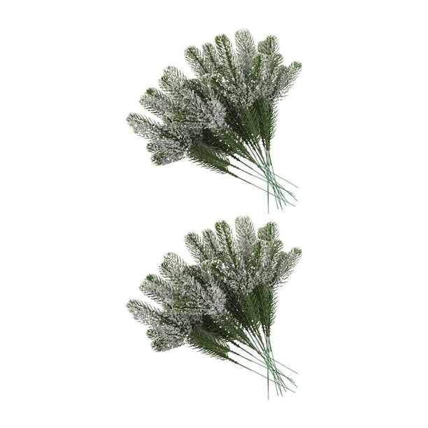 24 ramas de agujas de pino artificiales, púas de pino, plantas de cocina para fiestas, agujas de pino Con copos de nieve