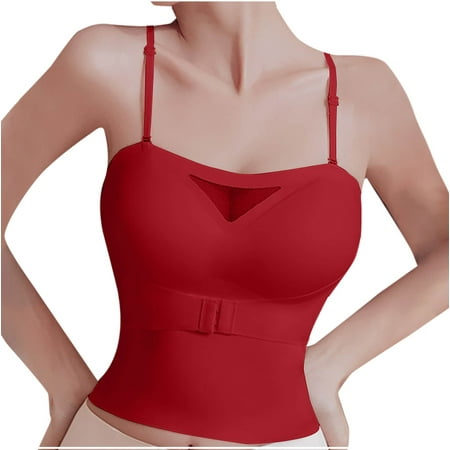 Gnurob Women s Sexy Crop Top Strapless Tube Tops Removable Strap Bandeau Front Closure Bra Wireless Push Up Bralette Sheer Seamless Bralettes Clearance Saving Red Small