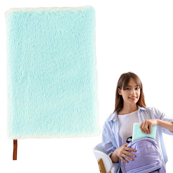 Fluffy Diary Plush Notebook 8.27×5.91in, Soft Fuzzy Cover Lined Journal with Ribbon Bookmark, Cute Writing Notebook for Office Gift Blue