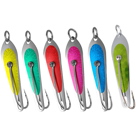 6 Pcs Saltwater Fishing Spoons Set 304 Stainless Steel Trolling Lures with Reflective Finish 3.1 in Big Spoons with Single Hook Balanced Design Deep Sea Lure Kit Tackle Lures with Box