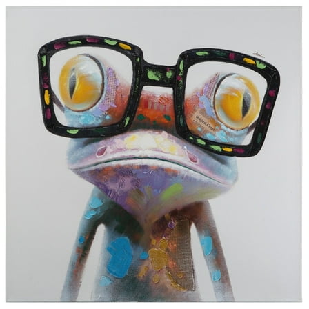 Yosemite Home Decor "Hipster Froggy II" Wood Wrapped Wall Art in Multi-Color