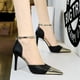 thumbnail image 5 of Zapatos de boda de lujo para mujer, de boca baja, con tacón alto, estilo puntiagudo, con tiras huecas, estilo clásico de moda, 5 of 5