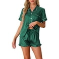 thumbnail image 1 of INSPIRAR CHIC Conjuntos de Pijamas de Satén para Mujeres, Conjuntos de Lounge de Seda, Camisa de Botones de Manga Corta, Pantalones Cortos con Volantes, Ropa de Dormir de 2 Piezas, Talla M Verde, 1 of 6