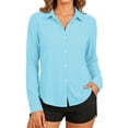 thumbnail image 2 of Plus Size Women's Solid Color Casual Long Sleeve Collared Sun Protection Shirt | CSEONE,Light Blue 3XL, 2 of 6