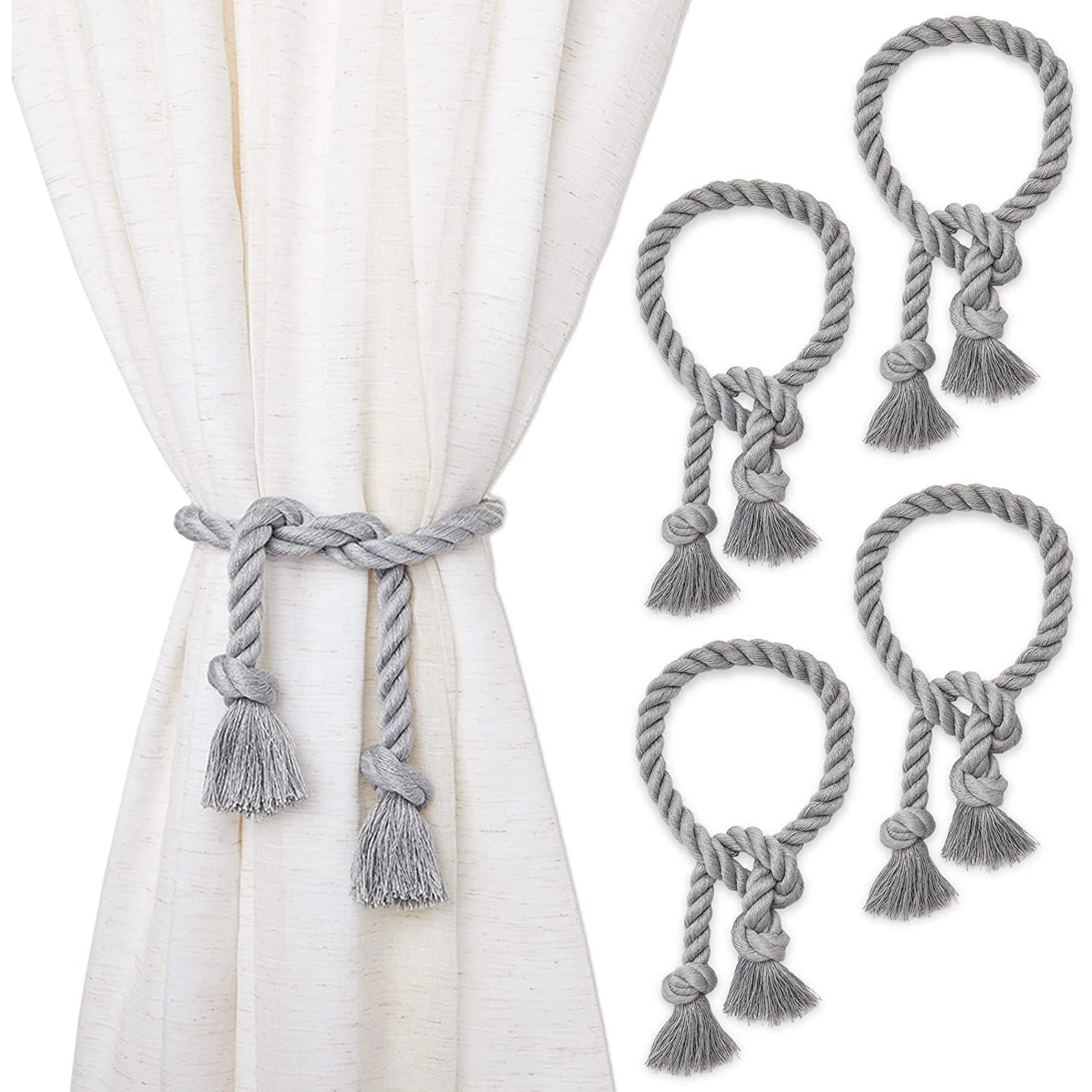 Large Handmade Grey Window Treatment Curtain Hardware Drape Tassel Rope Tie Back 