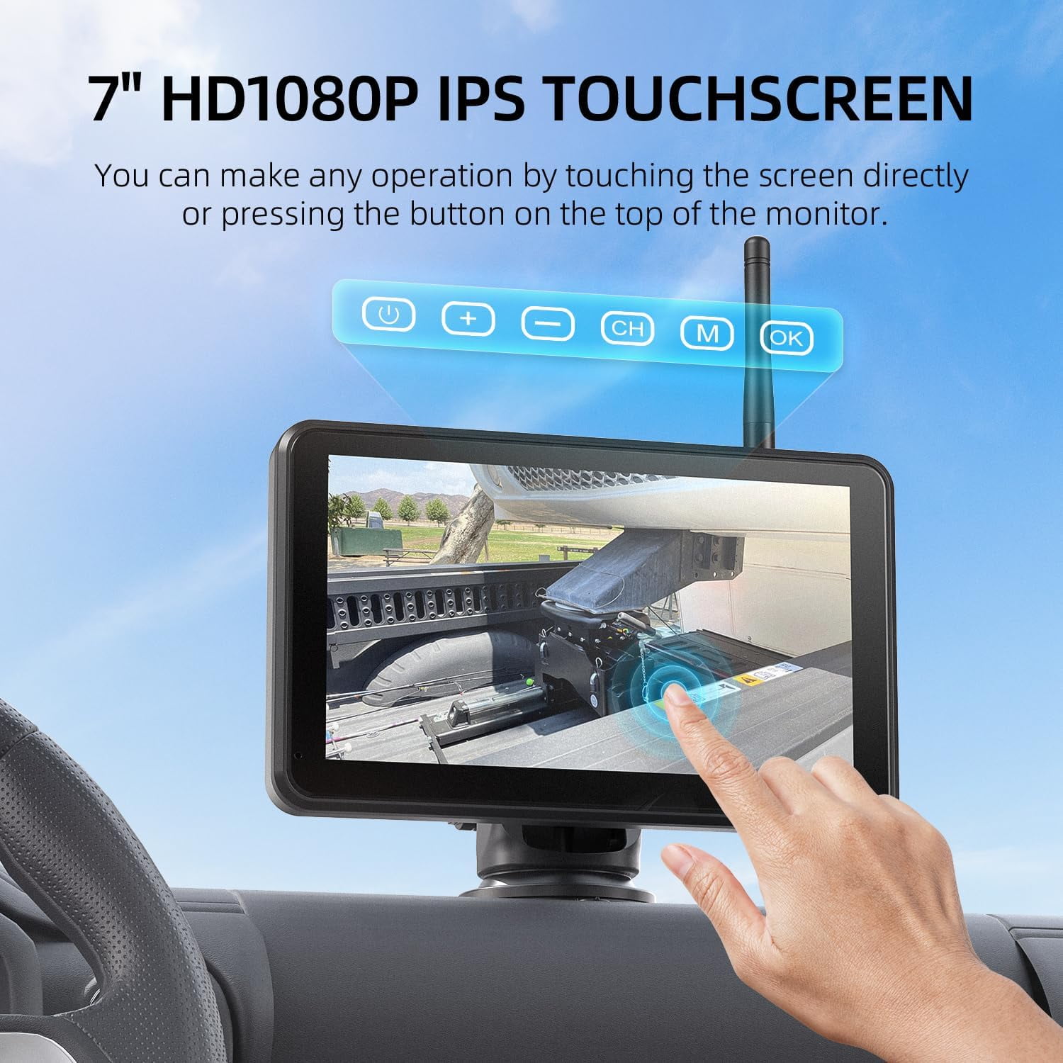 Erapta Magnetic Solar Wireless Backup Camera 7 Inch 1080P HD Touchscreen wIth DVR, IR Night Vison for Trailer/Truck/Small RV/Camper/Tractor