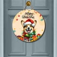thumbnail image 2 of Merry Christmas Santa Corgi Scarf Twinkling Lights Xmas Holiday Round Wood Sign Welsh Corgi Dog Lover Gifts Idea Hanging Wall Home Decor - 00022, 2 of 5