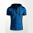 thumbnail image 3 of Qiyinn Men's Short Sleeve Hooded Henley Shirt,Casual Color Block Pullover Hoodie Breathable Summer Tops for Outdoor Beach, 3 of 7