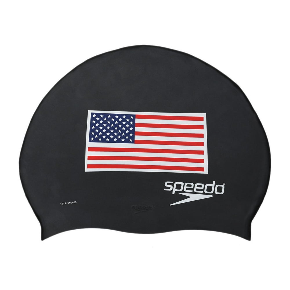 Speedo USA Flag Silicone Adult Swim Cap, Black