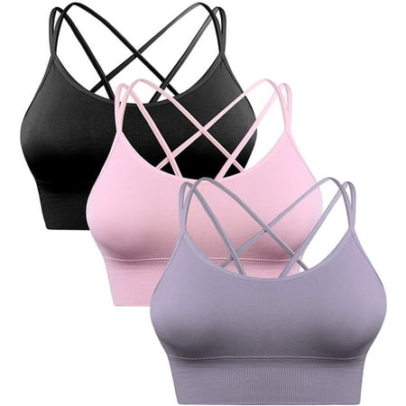 Women Strappy Sports Bra for Women Sexy Crisscross Back for Yoga Running Athletic Gym Workout Fitness Tank Tops (Black/Pink/Purple - XXL)
