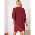thumbnail image 5 of DARING DIVA Women's Fall 3/4 Sleeve V Neck Chiffon Cape Overlay Dress M Wine Red, 5 of 7