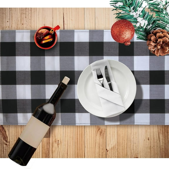 JOYIN 14 × 72” Christmas Table Runner, Buffalo Check Collection Table Runner, Cotton Black and White Plaid Table Runner for Christmas Holiday Rustic Party Table Home Decoration