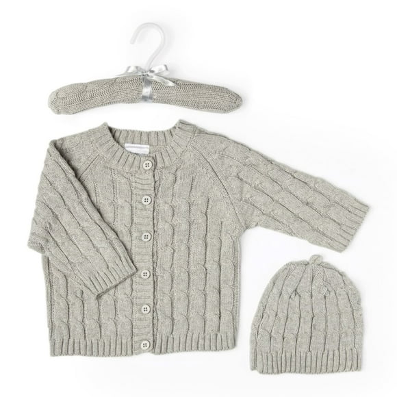 Baby Mode Ensemble Signature 2 Pcs Cardigan Tricoté et Chapeau Suspendu - Gris (3-6 Mois)