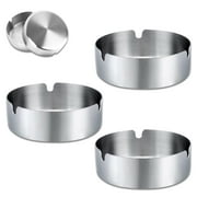 Cigarettes Smoking Accessories, Tabletop Round Stainless Steel Ash Tray Set for Home, Hotel, Restaurant, Indoor, Outdoor (3 Pack, Silver)