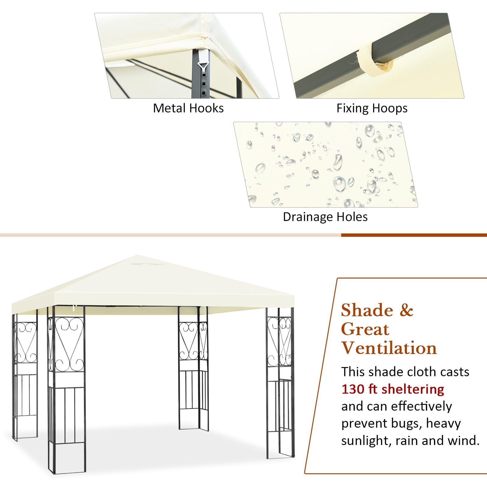Topbuy 10' x 10' Large Outdoor Canopy Gazebo, sun-proof and drizzle-proof