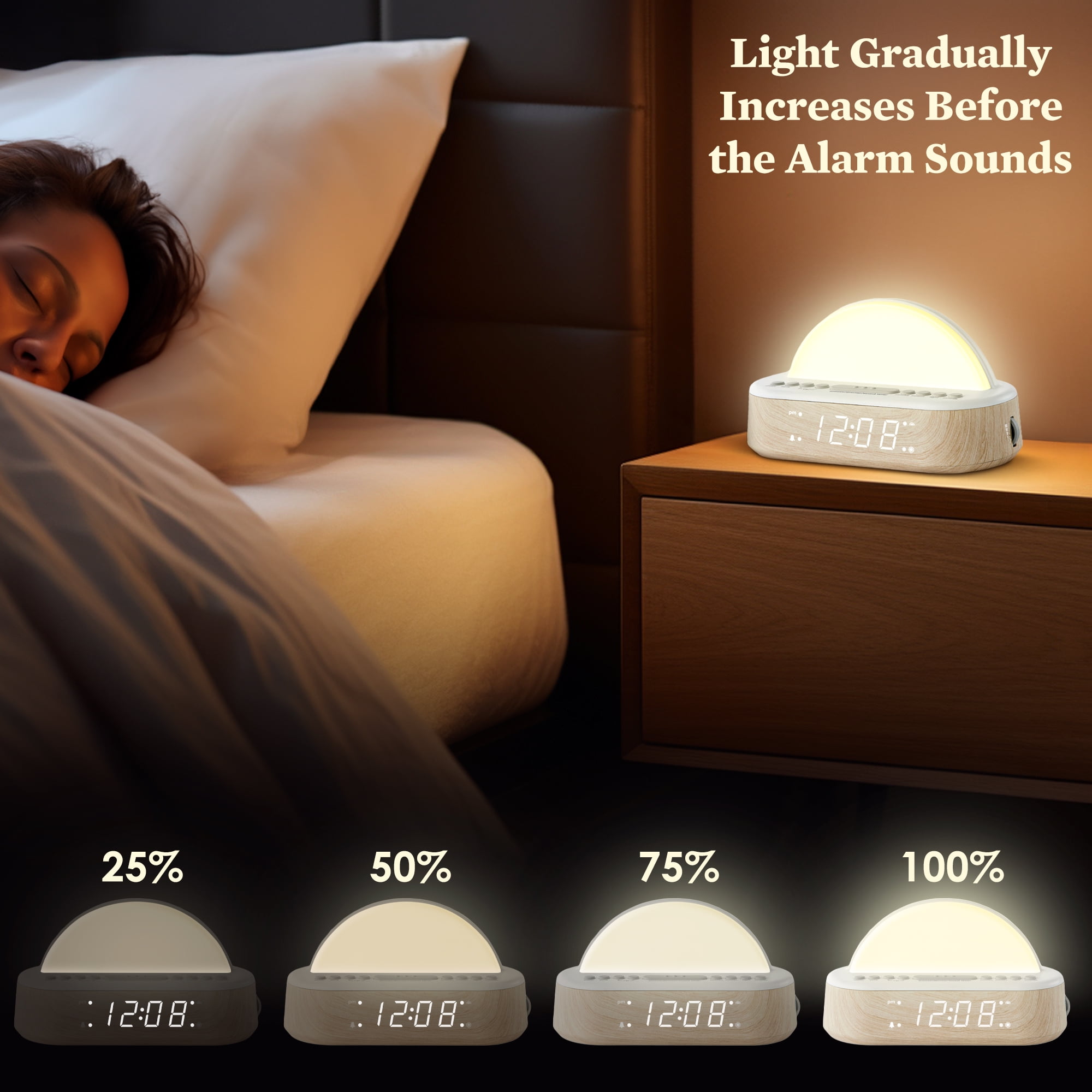 Better Homes & Gardens Sunrise Digital Alarm Clock with Tranquil Sleep Sounds and Multicolor Light
