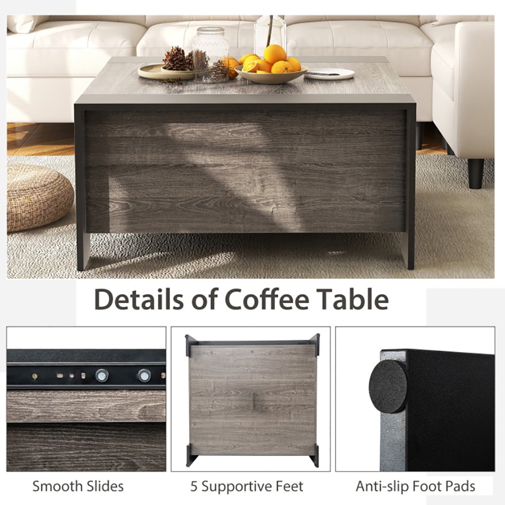 Finihen Coffee Table, 36.5 Inch Coffee Table with Sliding Top and Hidden Compartment, for Living Room, Reception Room, Office, Gray Finihen Coffee Table, 36.5 Inch Coffee Table with Sliding Top and Hidden Compartment, for Living Room, Reception Room, Office, Gray