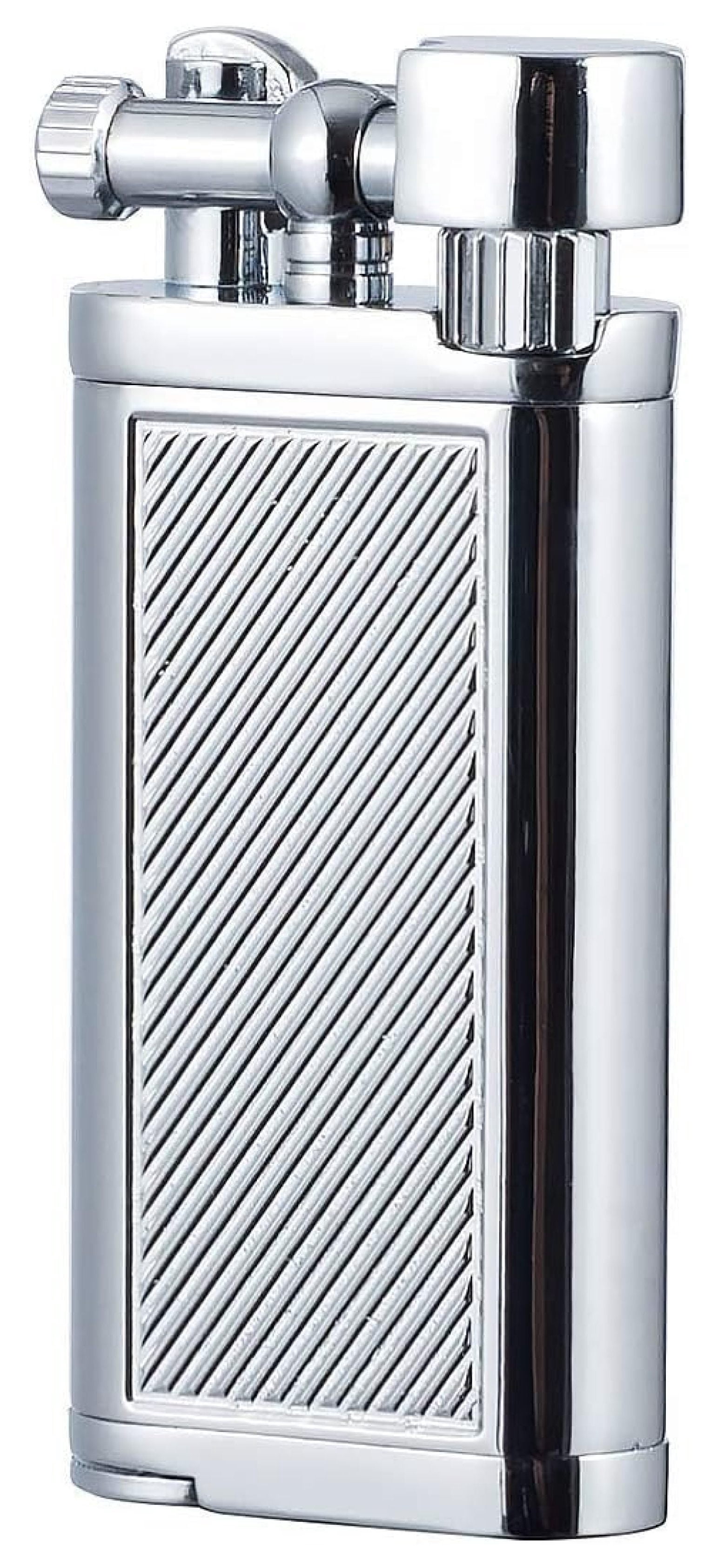 Angled Soft Flame Antique Lift Arm Butane Refillable Lighter with Tamper & Pick (Chrome)