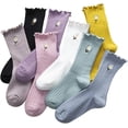 thumbnail image 2 of Jtbuh XLY 5 Pairs Women Ruffle Frilly Socks Flower Cotton Summer Winter Solid Crew Sock, 2 of 6