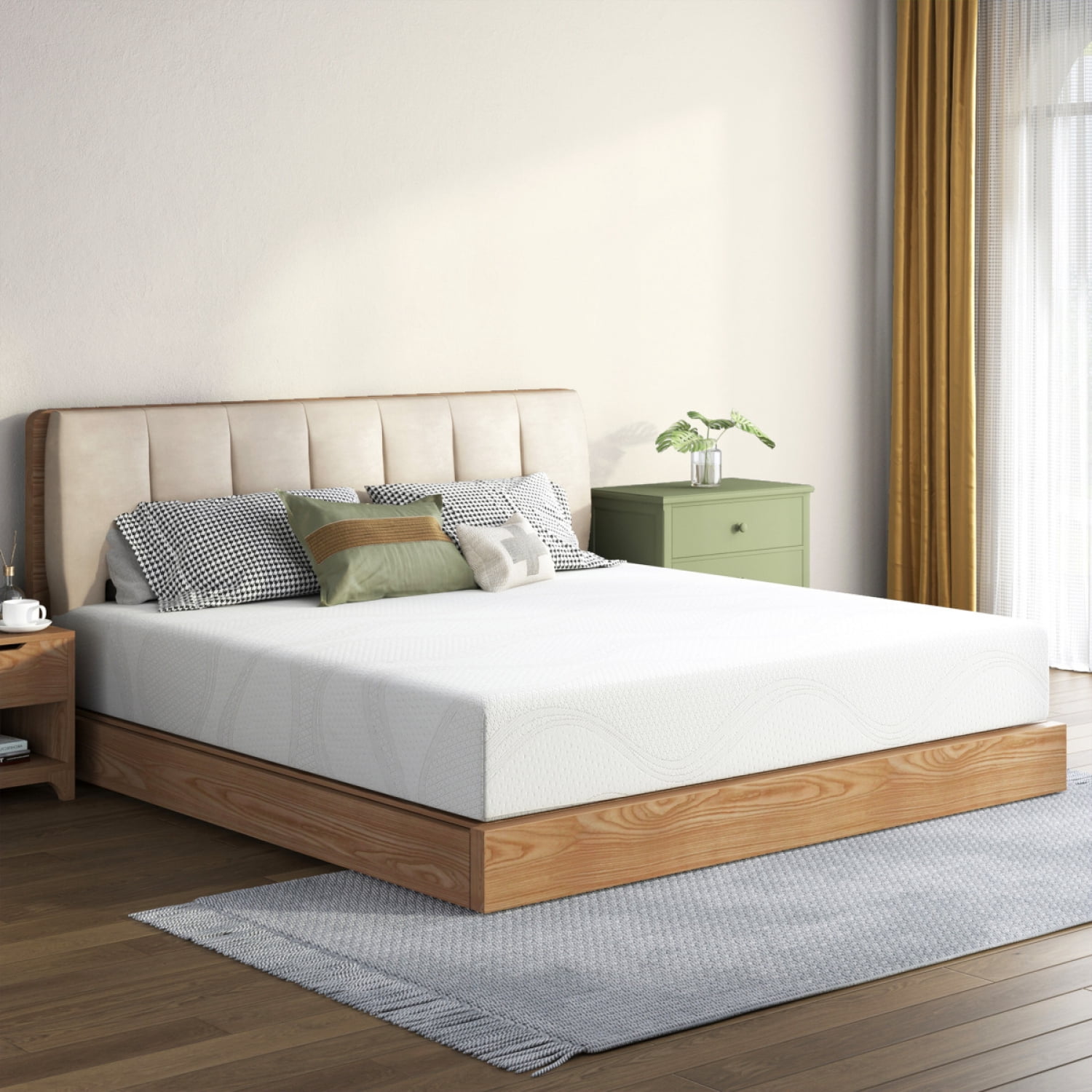 King Size 14 Inch Green Tea Gel Memory Foam Mattress CertiPUR US Certified White