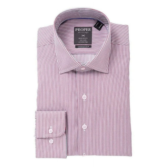 The Suit Depot Mens Cotton Red Striped Wrinkle Free Slim Fit Dress Shirt