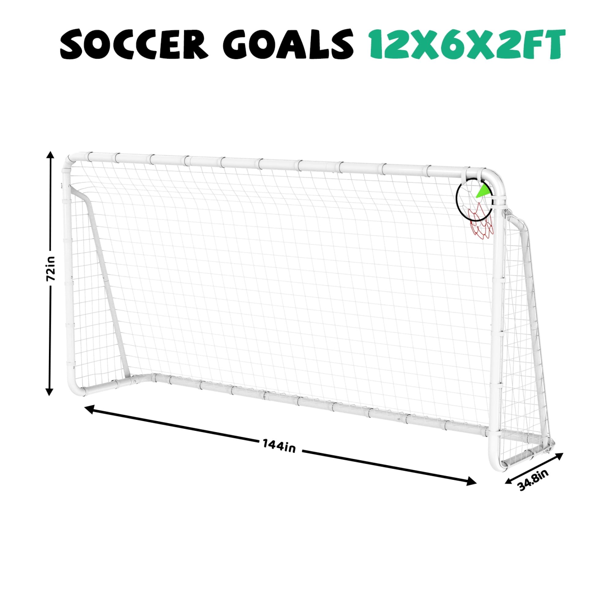 Leumius 6X12FT Soccer Goals for Kids,Portable Soccer Net with High-Strength Nets for Backyard,White