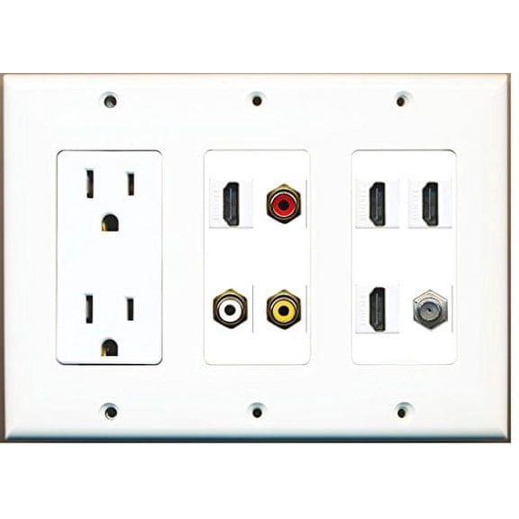 RiteAV (3 Gang 15A Power Outlet 4 HDMI Coax Composite Video Wall Plate White