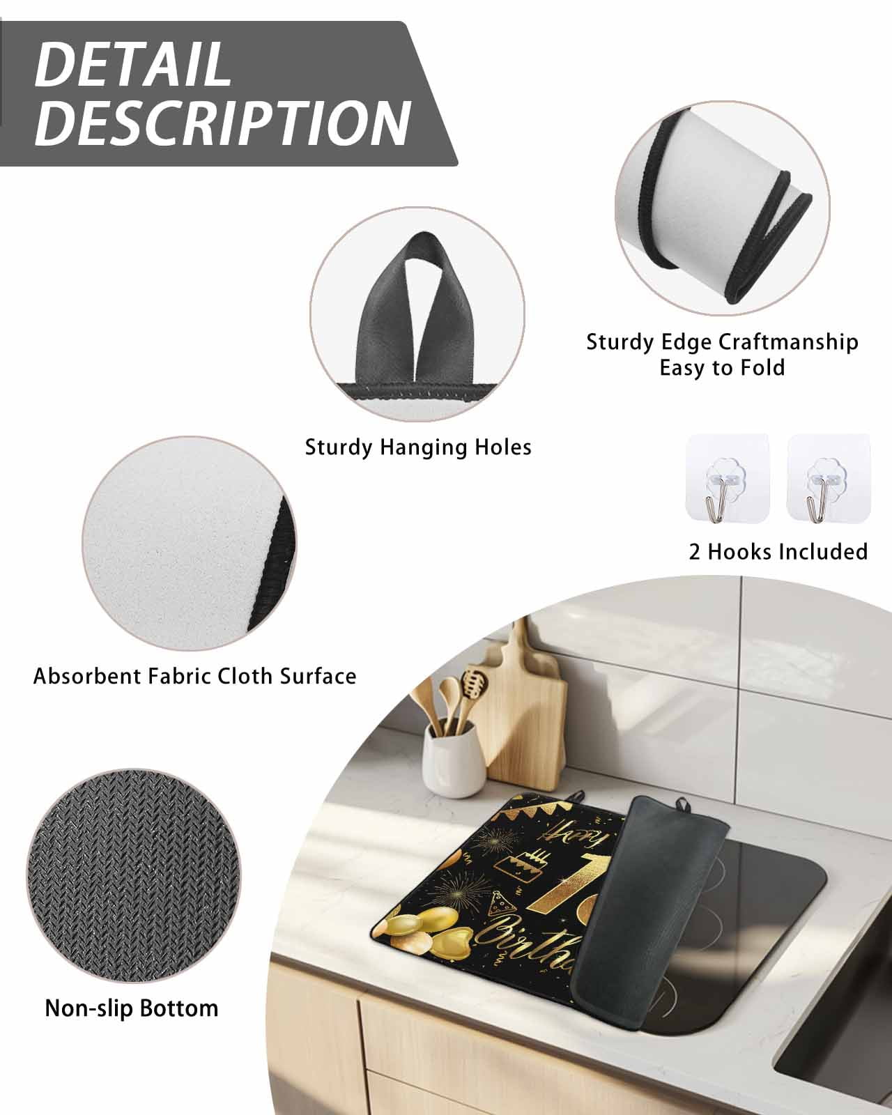 Stove Top Covers for Electric Stove, Happy 18th Birthday Glass Stovetop Cover Protector, Black Golden Balloon Cake Fireworks Induction Cooktop Protector Oven Mat for Kitchen Countertop 24"x21"