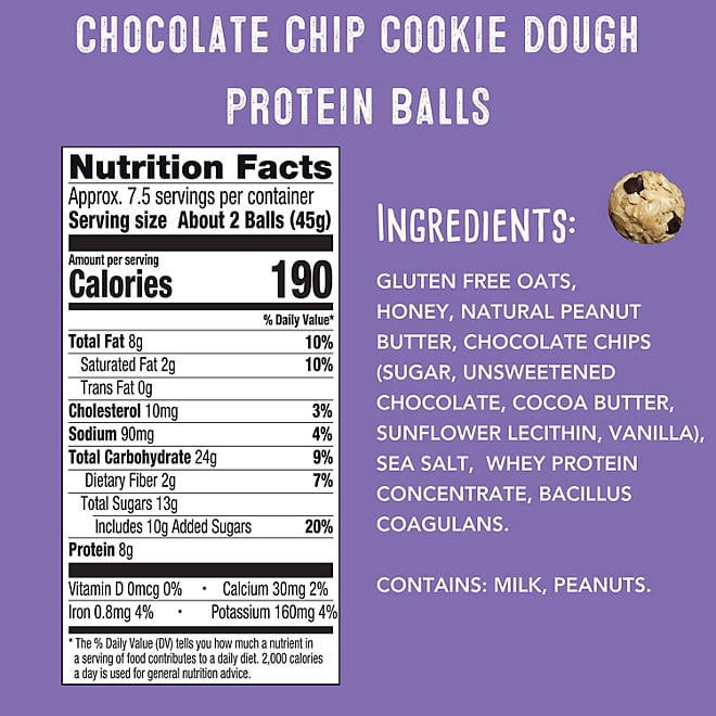 simplyFUEL Chocolate Chip Cookie Dough Protein Balls, 12 oz.