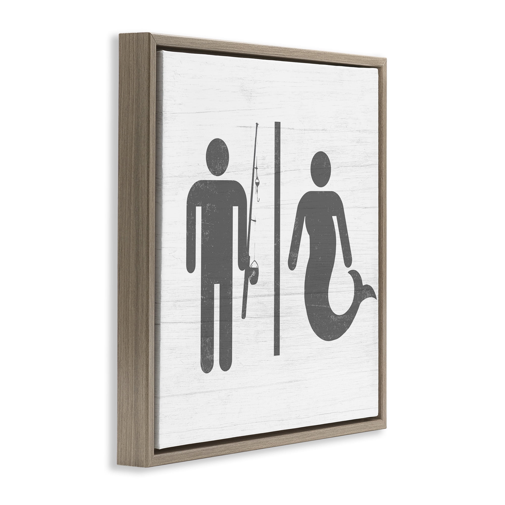Stupell Industries Fisherman or Mermaid Bathroom Typography Painting Brown Floater Framed Canvas Art Print Wall Art, 25 x 25