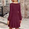 thumbnail image 3 of Puyaiuu Women's V-Neck Brushed Knit Dress, Long Sleeve Ribbed Stripe Detail, Cozy Bodycon Style for Fall Winter Gift, 3 of 8