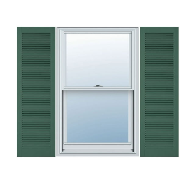 18"W x 52"H Lifetime Vinyl, Custom Straight Top All Louver, Open Louver Shutters, w/Shutter-Loks (Per Pair), Forest Green