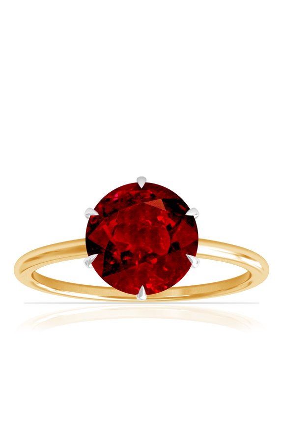 July Birthstone - Petite Two Tone Round Ruby Solitaire Ring (Grade - AAAA | 1.55cts.)