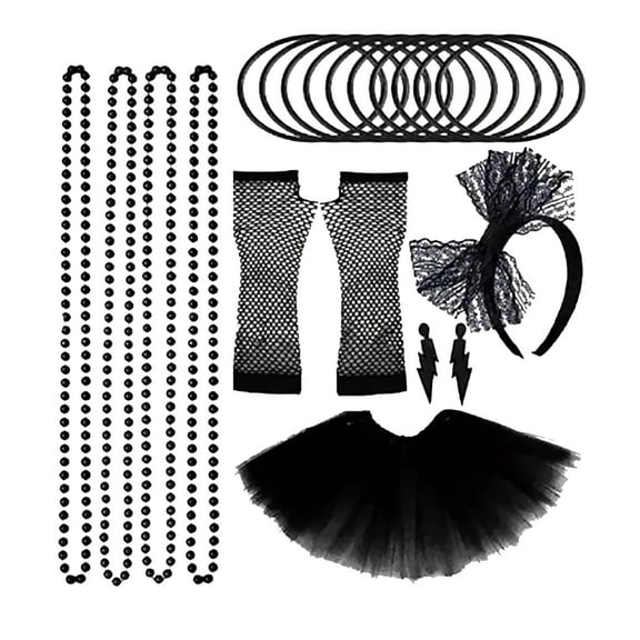 LIZENG 80s Party Accessories Bow Lace Hair Bands Colorful Earrings Fishing Net Gloves Set Mardi Accessory Set with Six Fashionable and Versatile Banquet Accessories