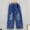 Blue, variant on Girls Butterfly Wide Leg Denim Pants - Elastic Waist Soft Pull On Jeans for Kids Kids Play 2T 3T 4T 5/6 7/8,Size 5-6 T