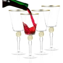 Premium Wine Glasses Set of 4 - Crystal Long Stem Wine Glass Goblet with Gold Rim & Rhinestone Design - 14.7 oz