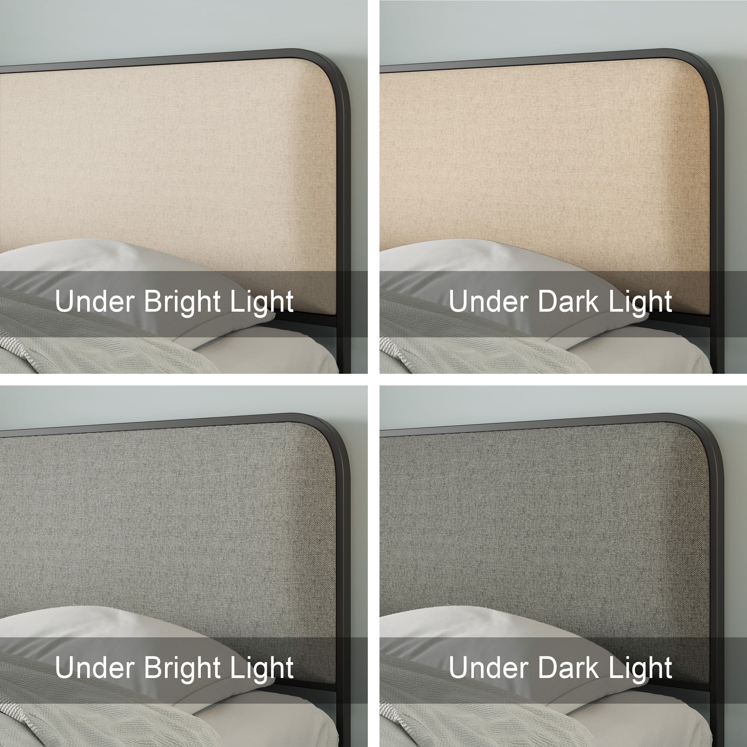 MAYEERTY Queen Metal Bed Frame Curved Upholstered Headboard 4 Drawers for Bedroom Beige