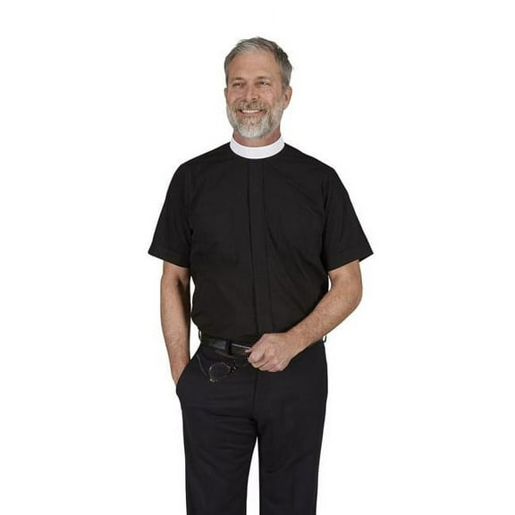 CBCS 202BLK165 Short Sleeve Neckband Shirt, Black - 16.5 in.