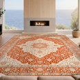 thumbnail image 2 of Design&I 3'x5' Ultra Soft Throw Mat, Orange Vintage Burnt Print Ornamental Spandrels Banded Framing None Fluffy Washable Easy Care Indoor rug for Bedside Hallway, 2 of 7