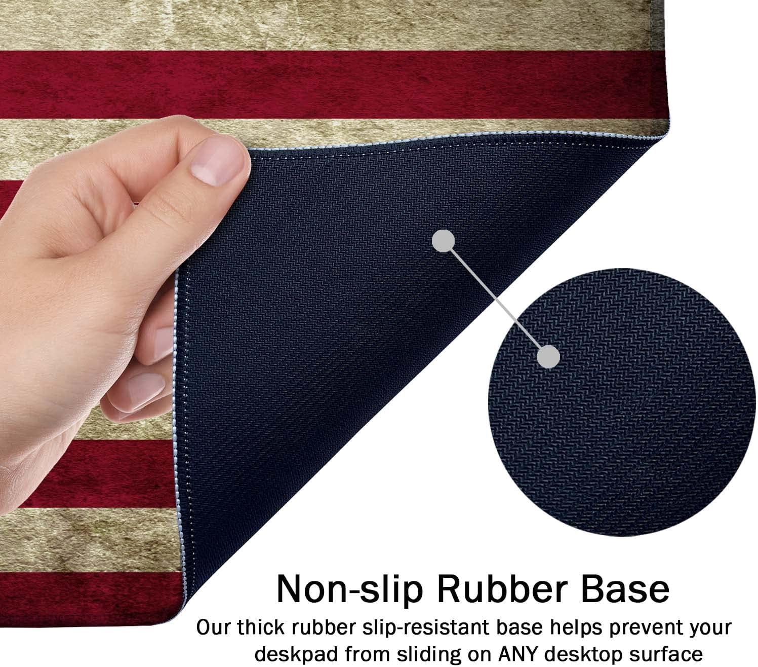 Vintage American Patriotic US Flag Mouse Pad 35.4 x 15.7 Inch XXL Full Desk Mousepad Extended Large Non-Slip Rubber Base Waterproof Big Keyboard Mat with Stitched Edges for Gaming and Office