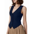 thumbnail image 2 of Women's Button Down Vest Tops Knit Neck Sleeveless Business Outfit Top for Casual Navy Blue L, 2 of 10