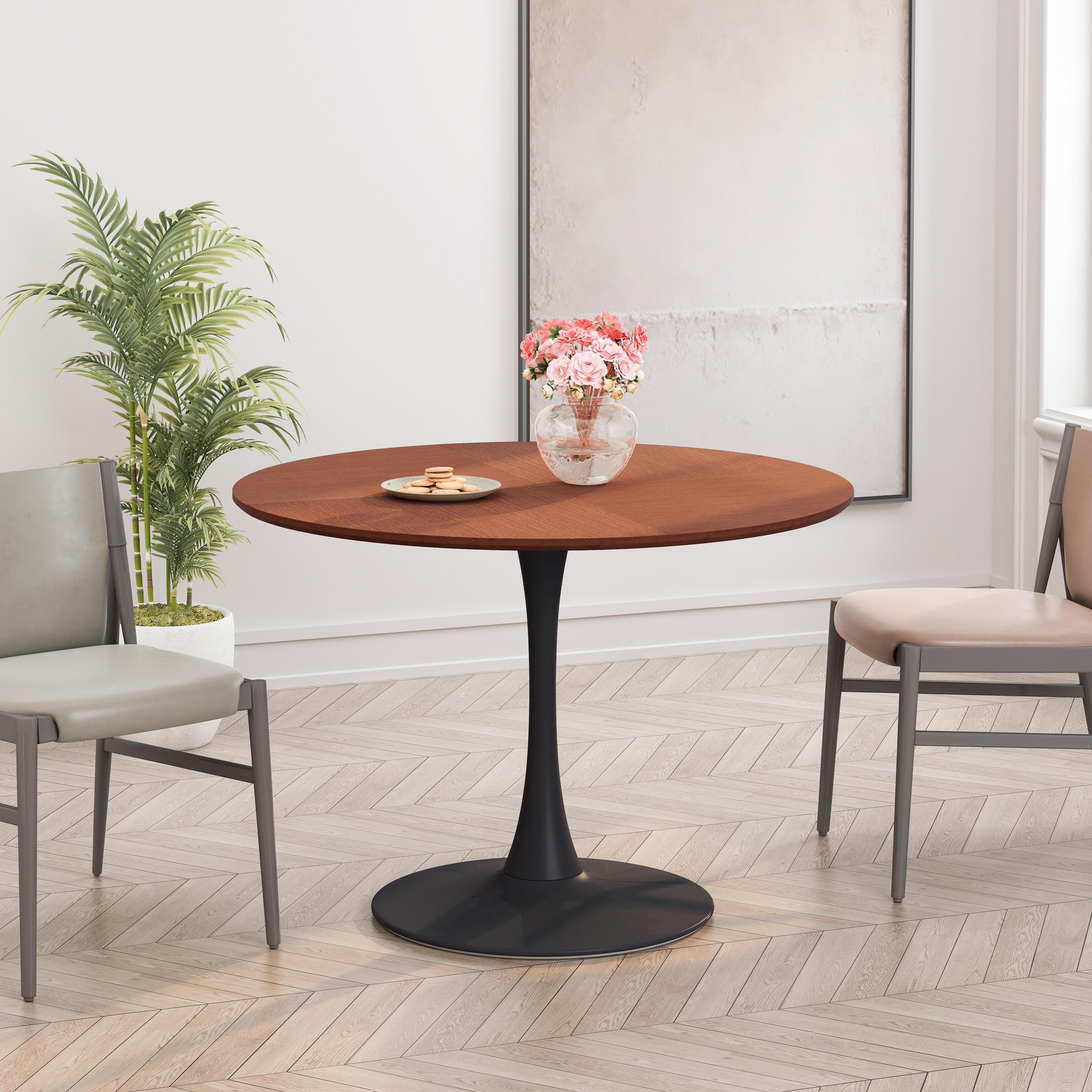 42.12"Modern Round Dining Table with Round MDF Table Top,Metal Base
