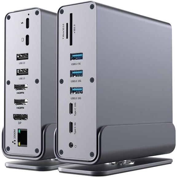 15-in-1 Display Link Dock USB C Docking Station Dual Monitor 4K 60HZ with 2 HDMI & DisplayPort Compatible with Windows, Mac Laptops with Ethernet, 100W PD, 8 USB Ports, Audio,SD/TF