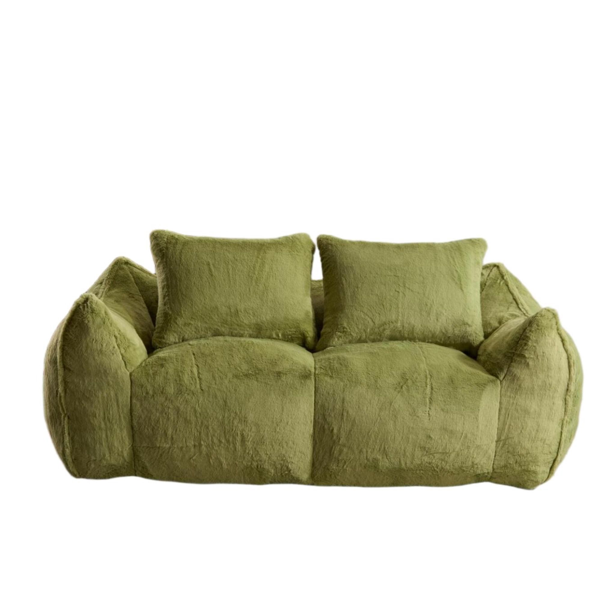 Leumius Giant Bean Bag Sofa Couch for Adults, Upholstered Loveseat Floor Sofa with Pillows and Armrests, Oversized Floor Sofa for Living Room Bedroom,Green