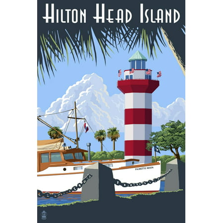 Hilton Head Island, SC - Harbour Town Lighthouse Coastal South Carolina Travel Advertisement Print Wall Art By Lantern